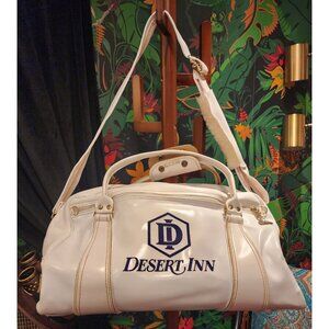 Vintage Ron Miller Desert Inn Duffel Bag Gold Hardware. Handles, Shoulder strap.